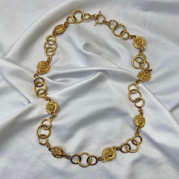 Early 2000's Chunky Gold Metal Chainlink Leo Lion Waist Toggle Belt 32.5" - Picture 2 of 6